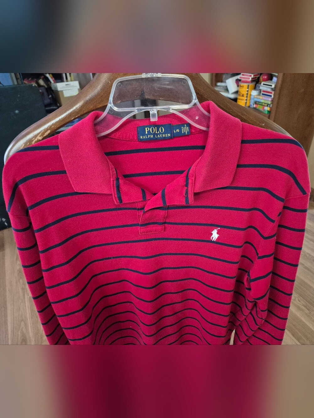 Ralph Lauren Red and Navy Striped Long-Sleeve Polo
